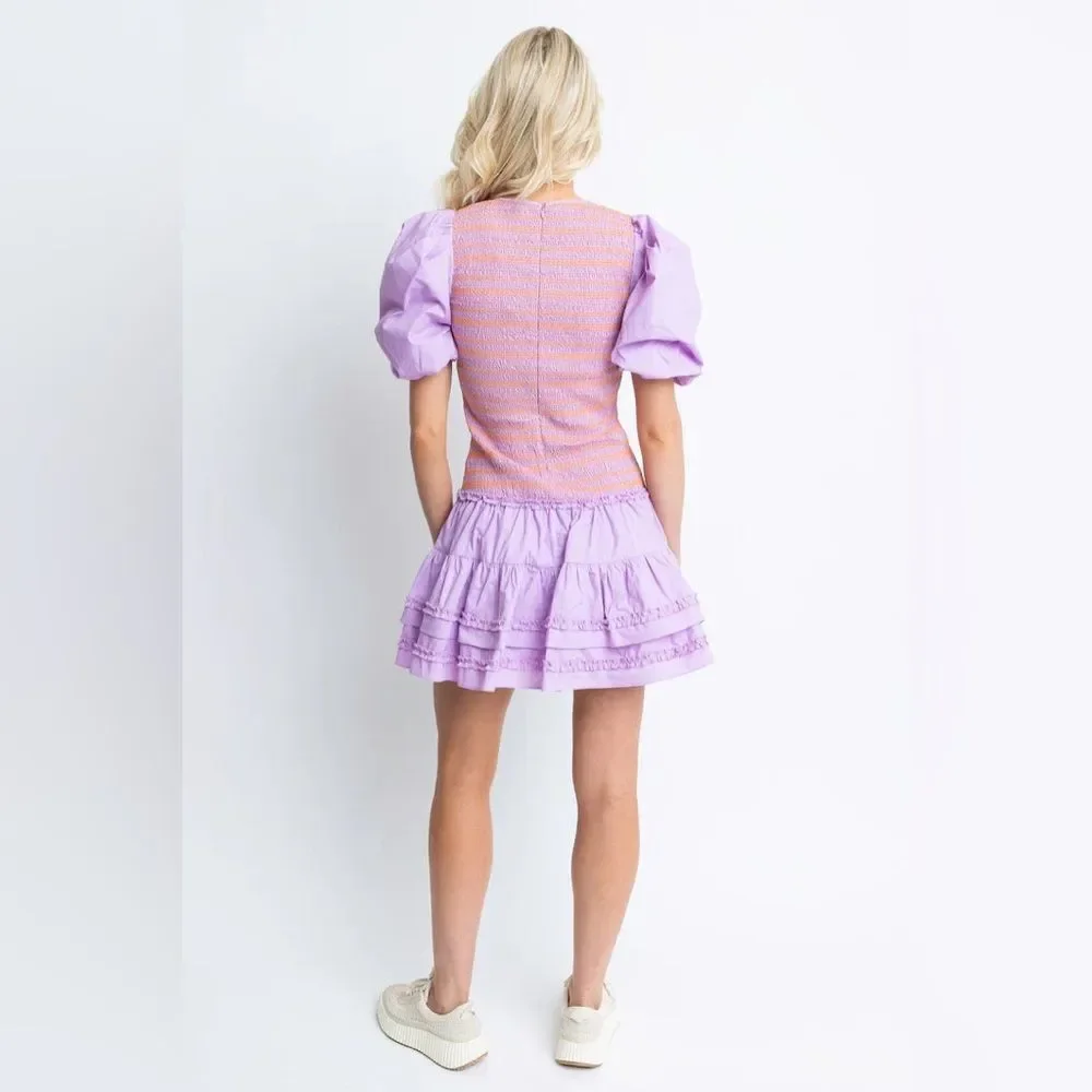 Karlie Solid Poplin Contrast Stitch Dress | Medium | Lavender - Picture 2 of 9